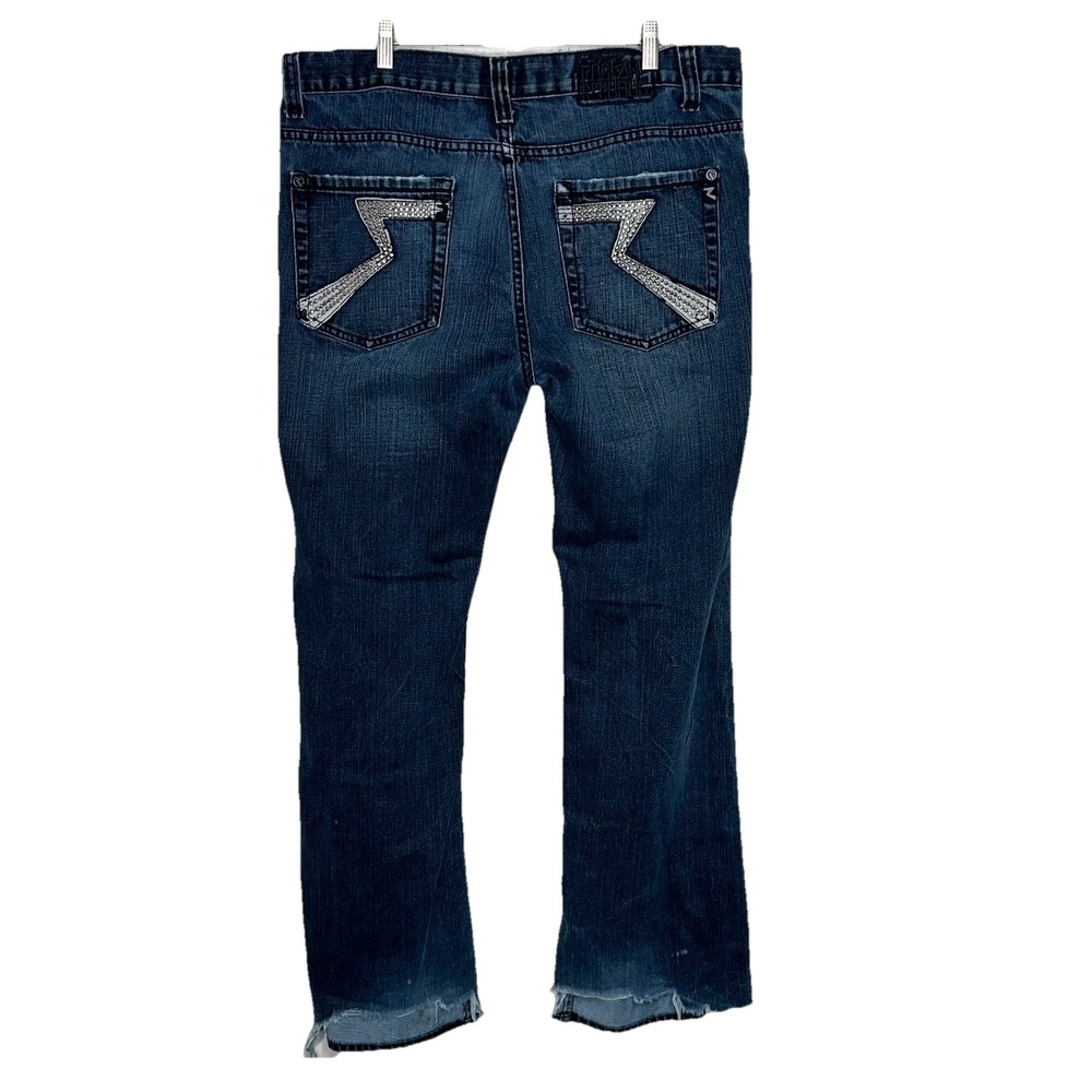 Rock & Republic Men 36x32 Blue Distressed Flare Bootcut Jeans Grunge Button Fly